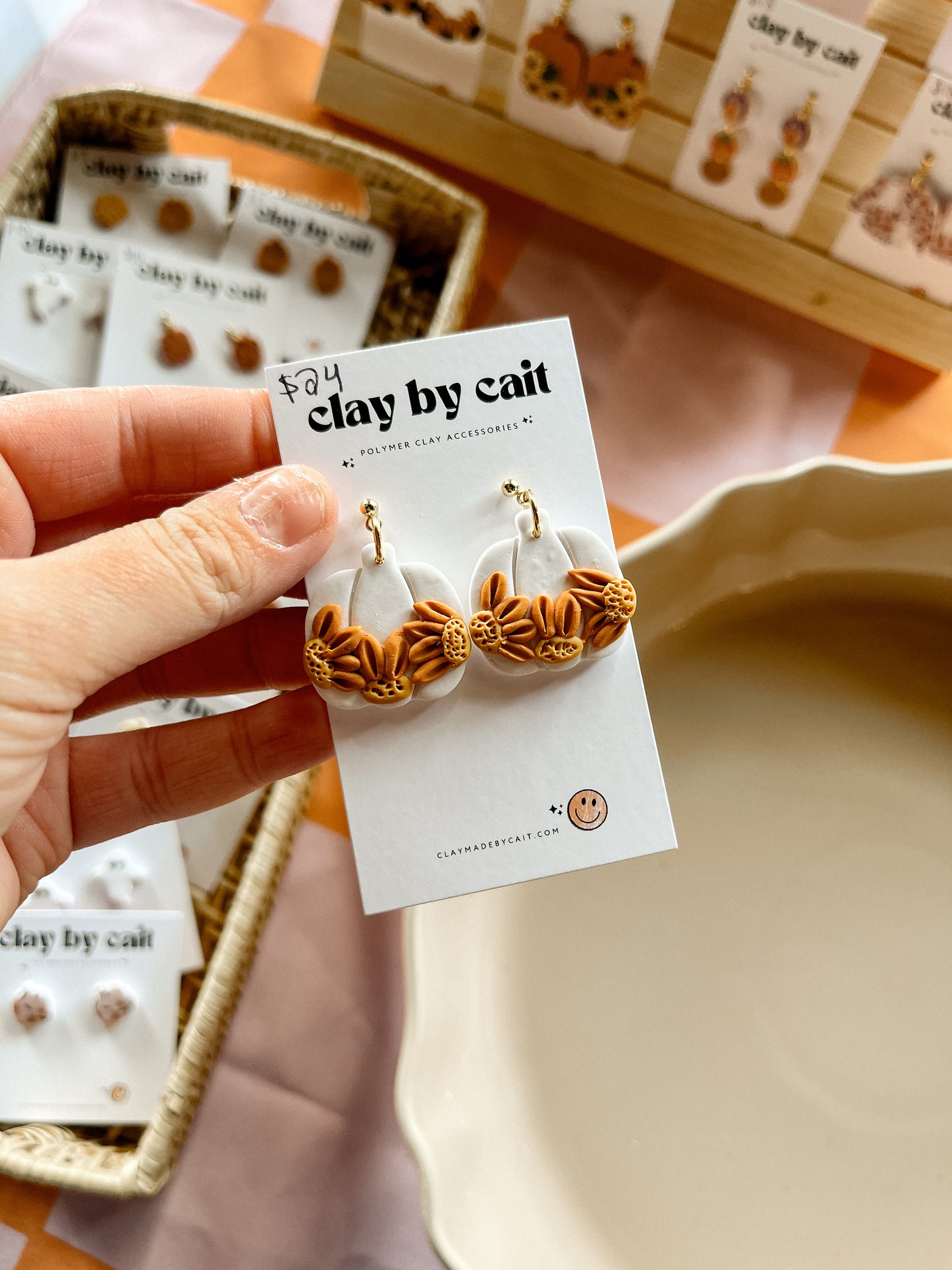 Floral Pumpkin Clay Earrings