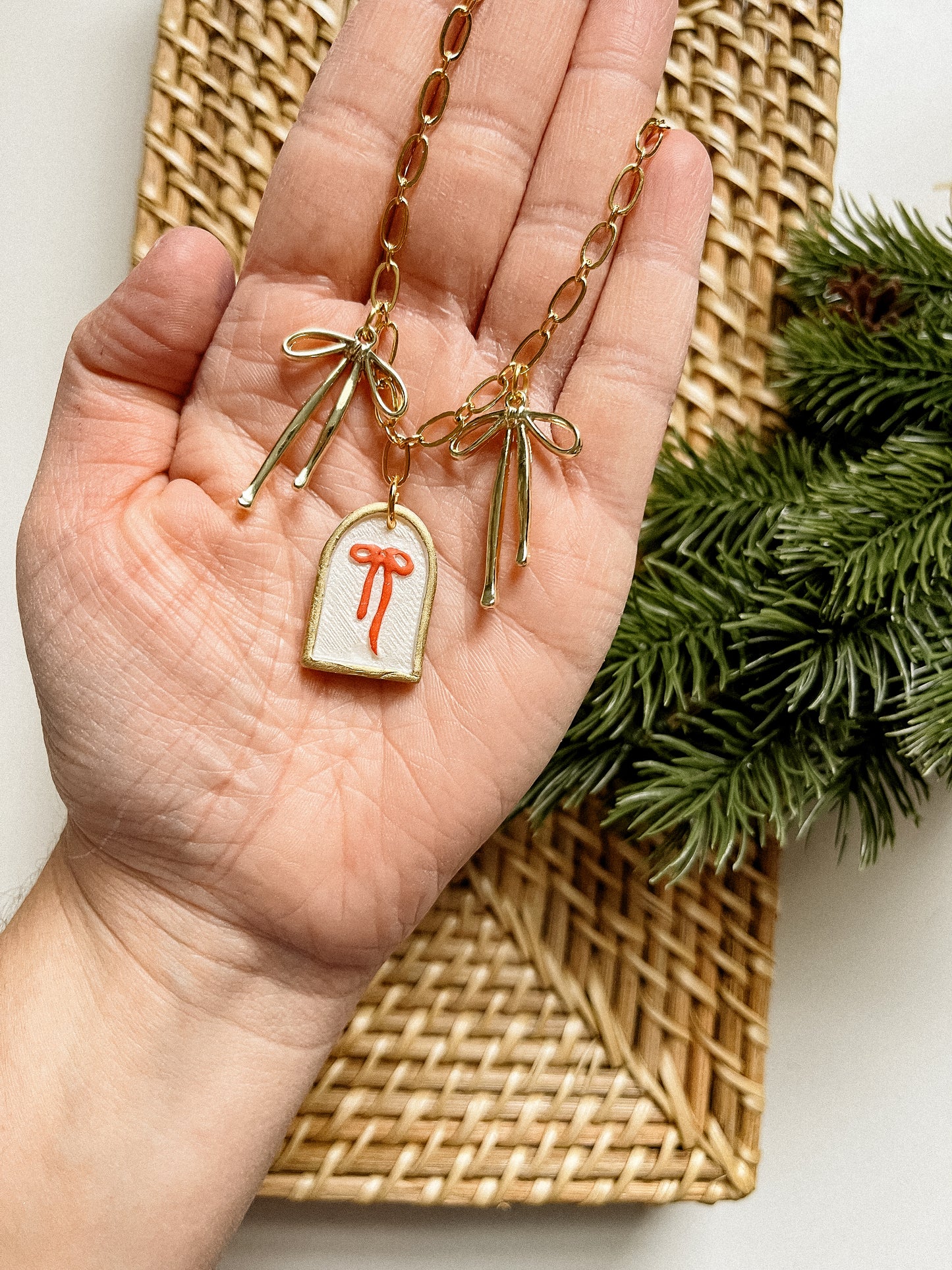 Clay & Bow Charm Necklace, Handpainted