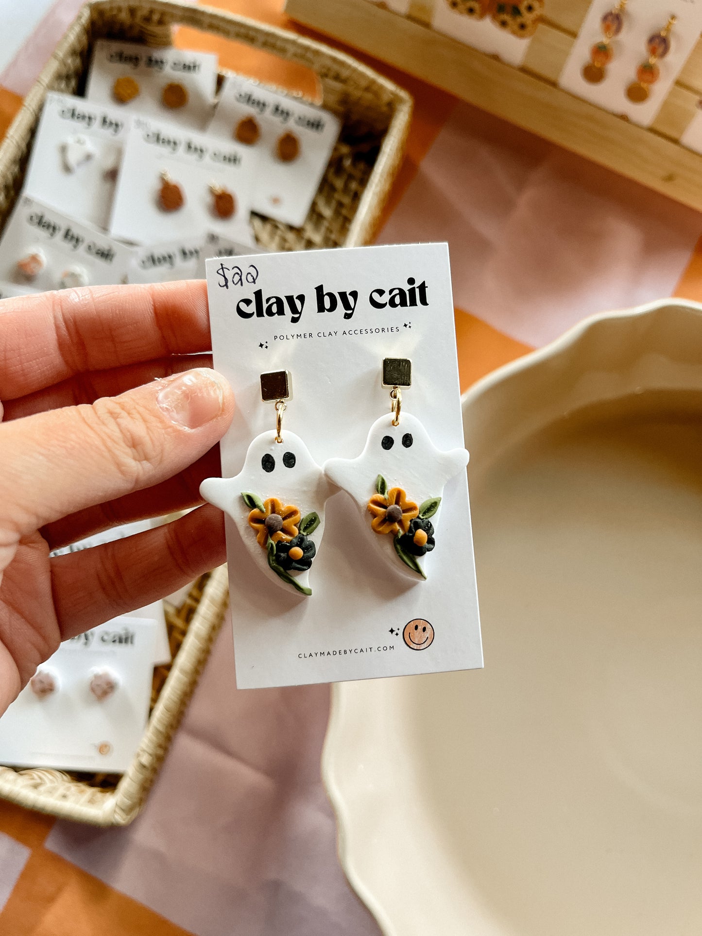 Ghosty Floral Clay Earrings