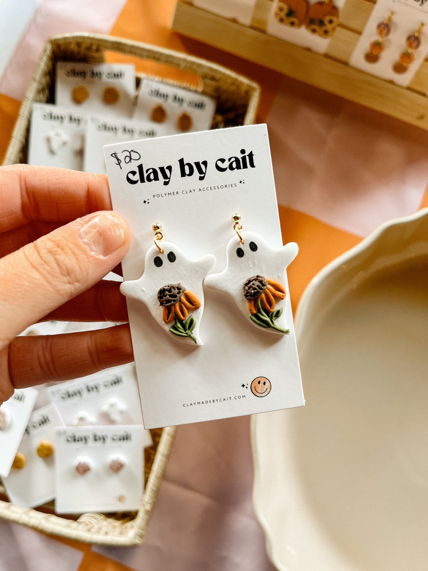 Floral Ghosty Clay Earrings