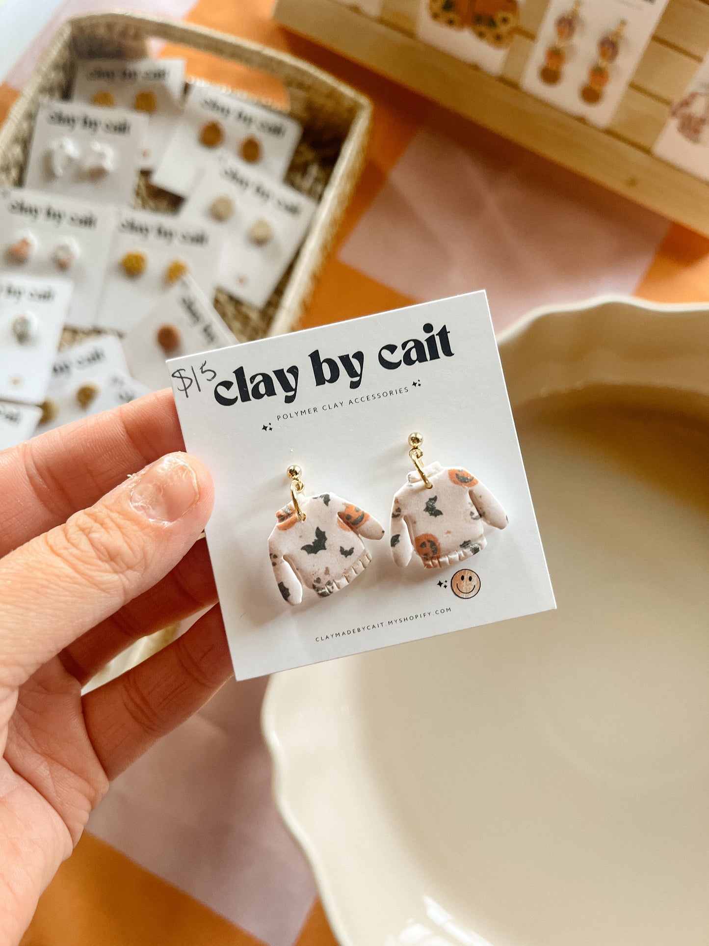 Halloween Sweater Clay Earrings