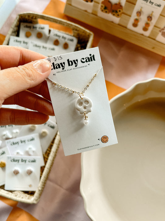 Pearl Skull Clay Necklace