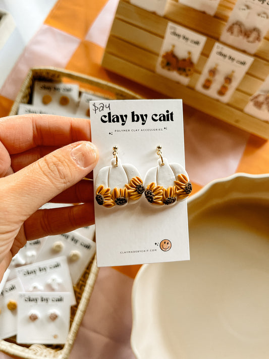Pumpkin Floral Clay Earrings