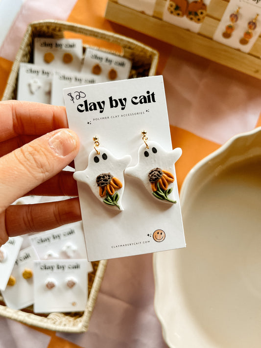 Floral Ghosty Clay Earrings