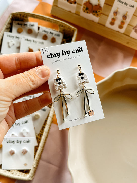 Ghosty Bow Clay Earrings