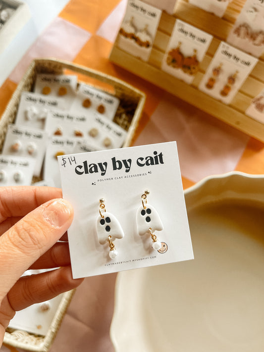 Ghosty Pearl Clay Earrings